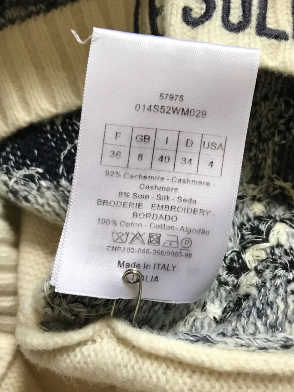 Christian Dior Le Soleil 2020 Sweater Womens 4 40 Cream Black Cashmere Crew Neck